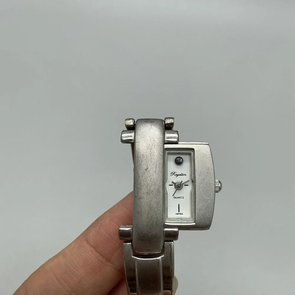 Vintage Royalton Slide Out Womens Watch 18mm Silver Tone New Battery 7